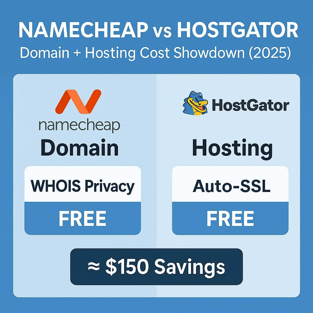 Comparison chart of Namecheap vs HostGator pricing in 2025